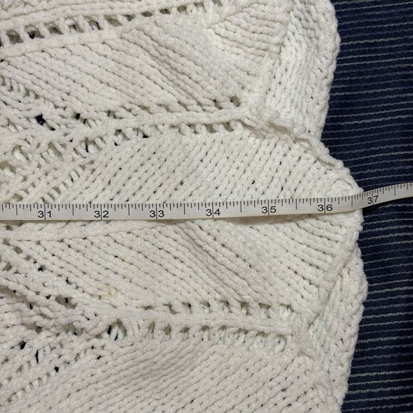Freshman 1996 Cardigan Womens M White Chunky Knit Long Open Front Boho Cozy - Picture 7 of 8